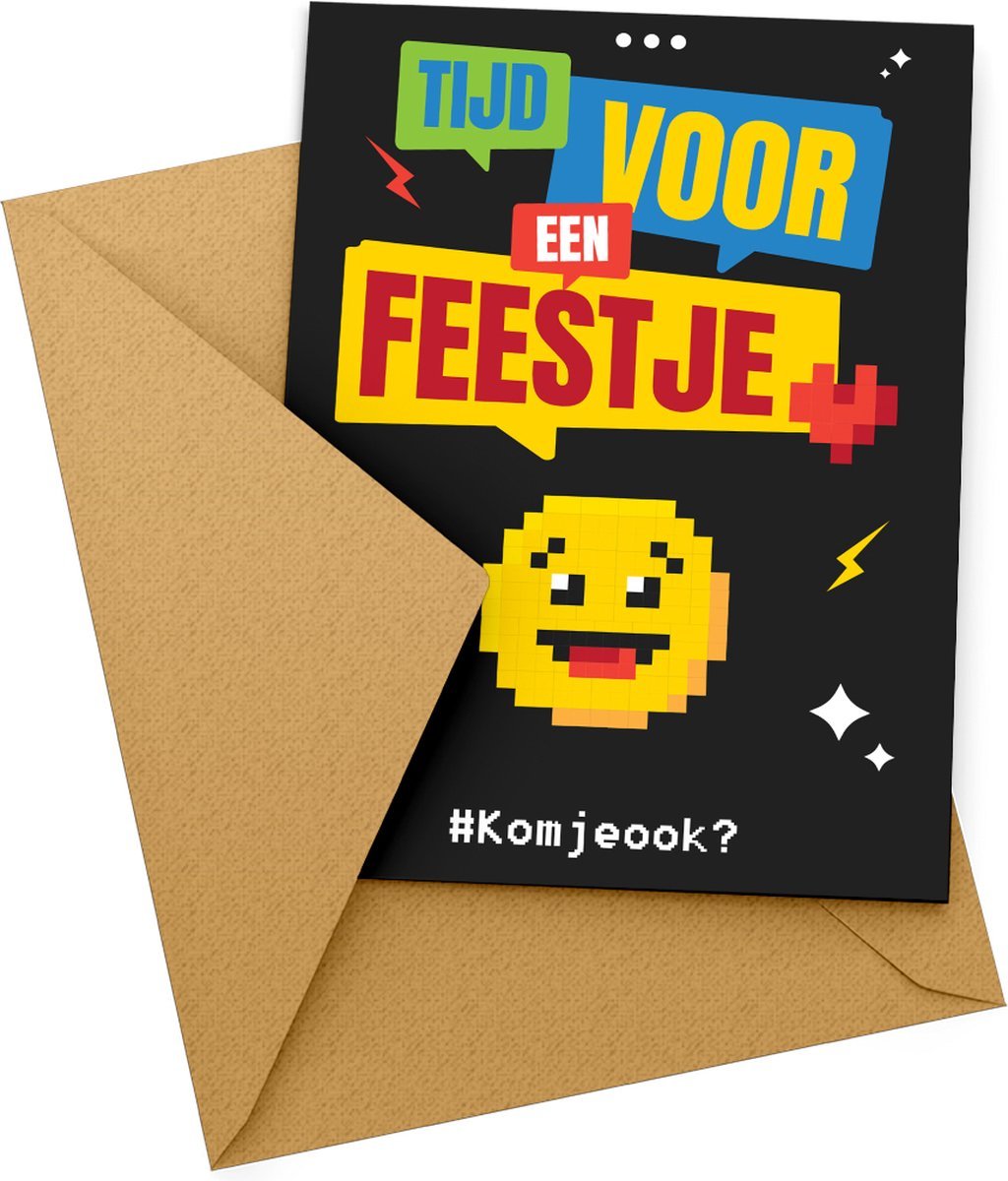 Uitnodiging Kinderfeestje Emoji – 10 stuks - Koning Spandoek Uitnodiging Kinderfeestje Emoji – 10 stuks