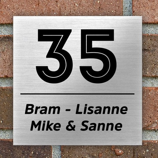 Naambordje Voordeur | Dibond Brushed Aluminium | 15x15 cm