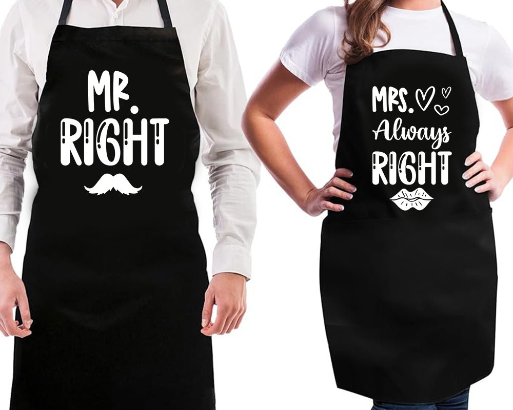 Keukenschorten MR. RIGHT AND MRS. ALWAYS RIGHT - Koning Spandoek Keukenschorten MR. RIGHT AND MRS. ALWAYS RIGHT