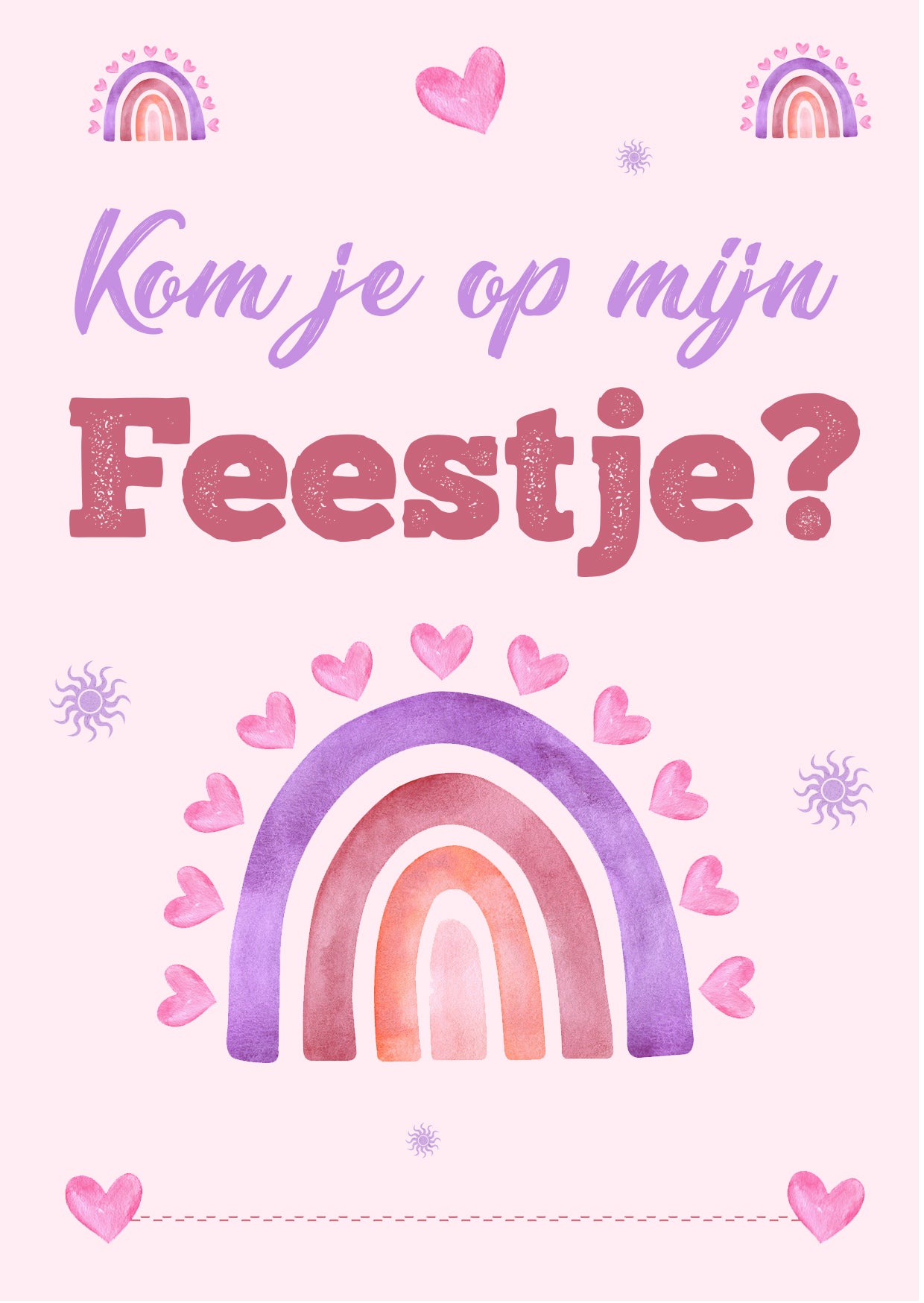 Uitnodiging Kinderfeestje Roze Regenboog – 10 stuks