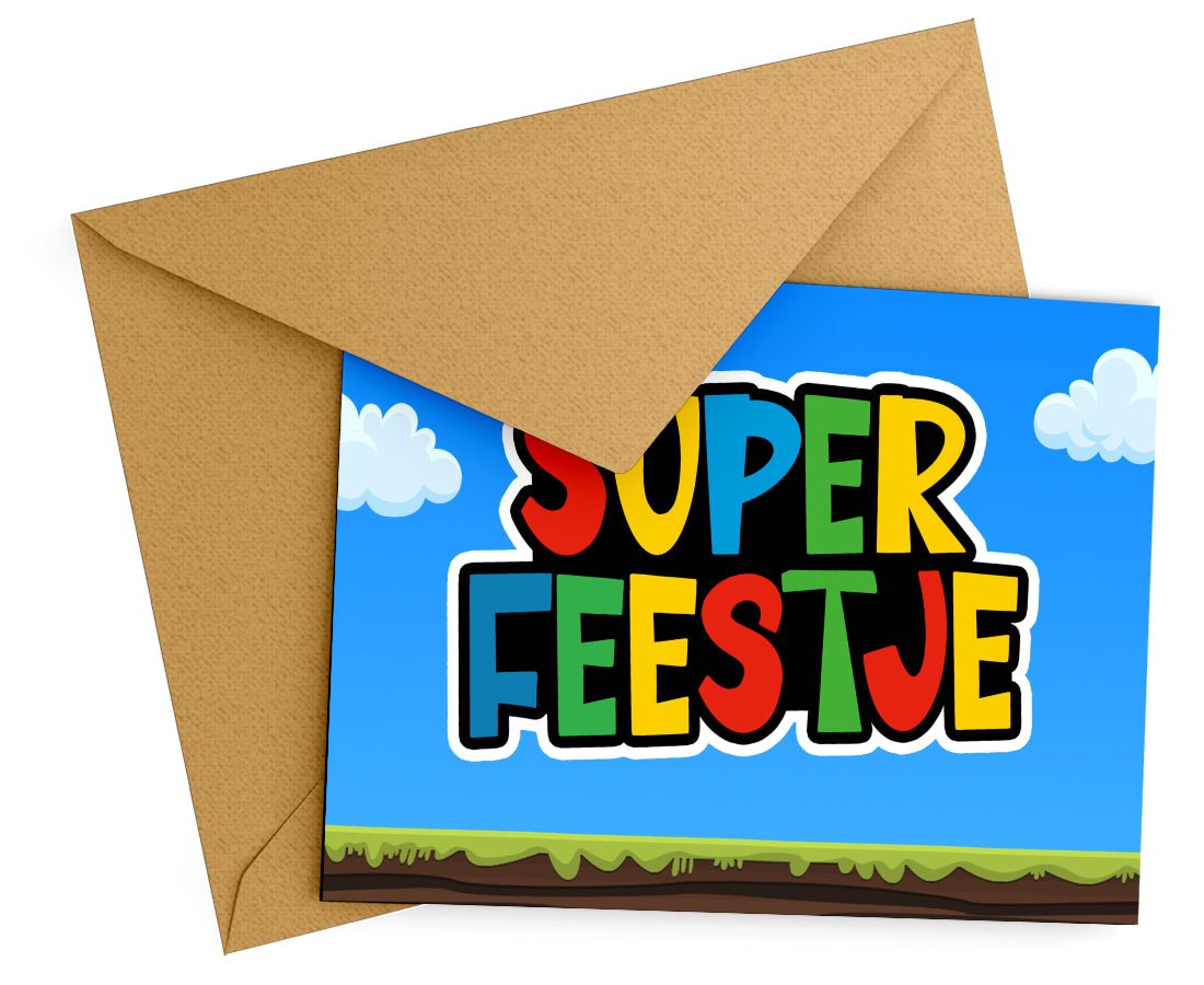 Uitnodiging kinderfeestje - 20 stuks - Super Feestje MB - Koning Spandoek Uitnodiging kinderfeestje - 20 stuks - Super Feestje MB