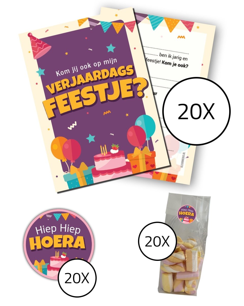 Complete kinderfeestje set - Uitnodigingskaarten + snoepzakjes + sluitstickers - Feestje - Koning Spandoek Complete kinderfeestje set - Uitnodigingskaarten + snoepzakjes + sluitstickers - Feestje