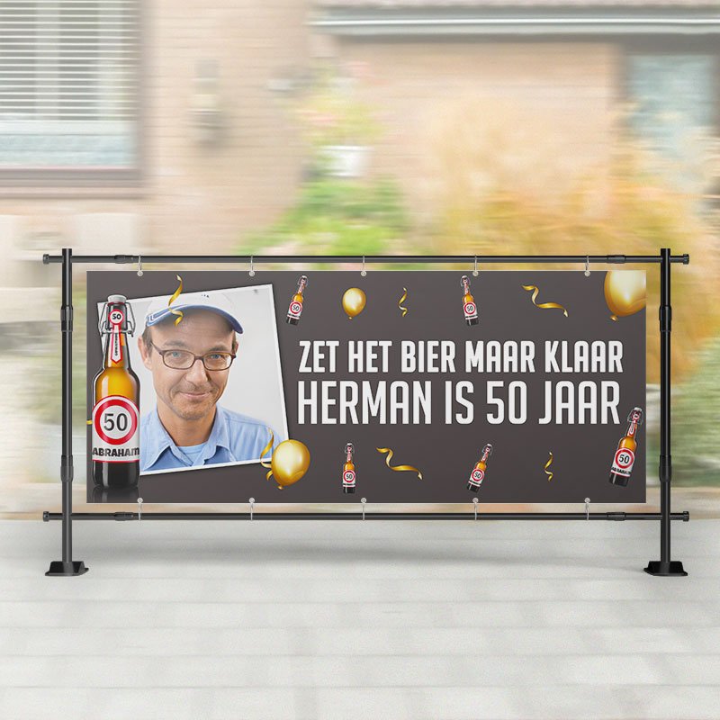 Spandoek Abraham | Flesje bier met foto en versiering