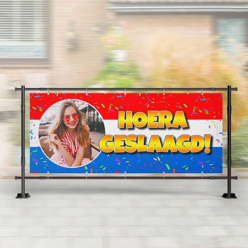 Spandoek Geslaagd | Rood Wit Blauw met Foto