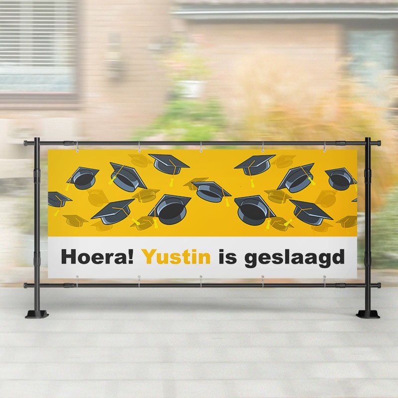 Spandoek Geslaagd | Studenten Hoedjes Geel