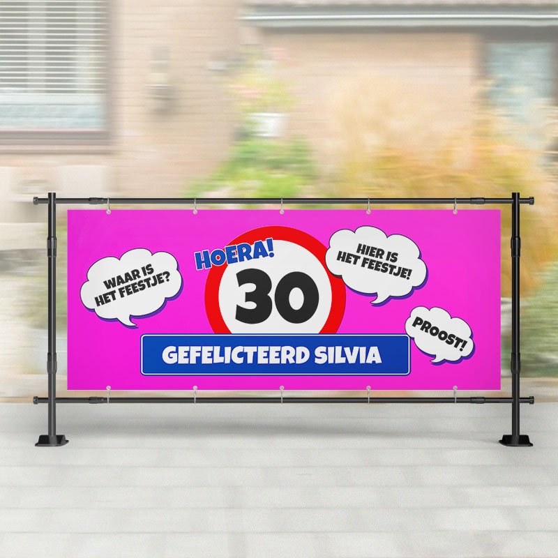 Spandoek Verjaardag | Verkeersbord (alle leeftijden) Roze