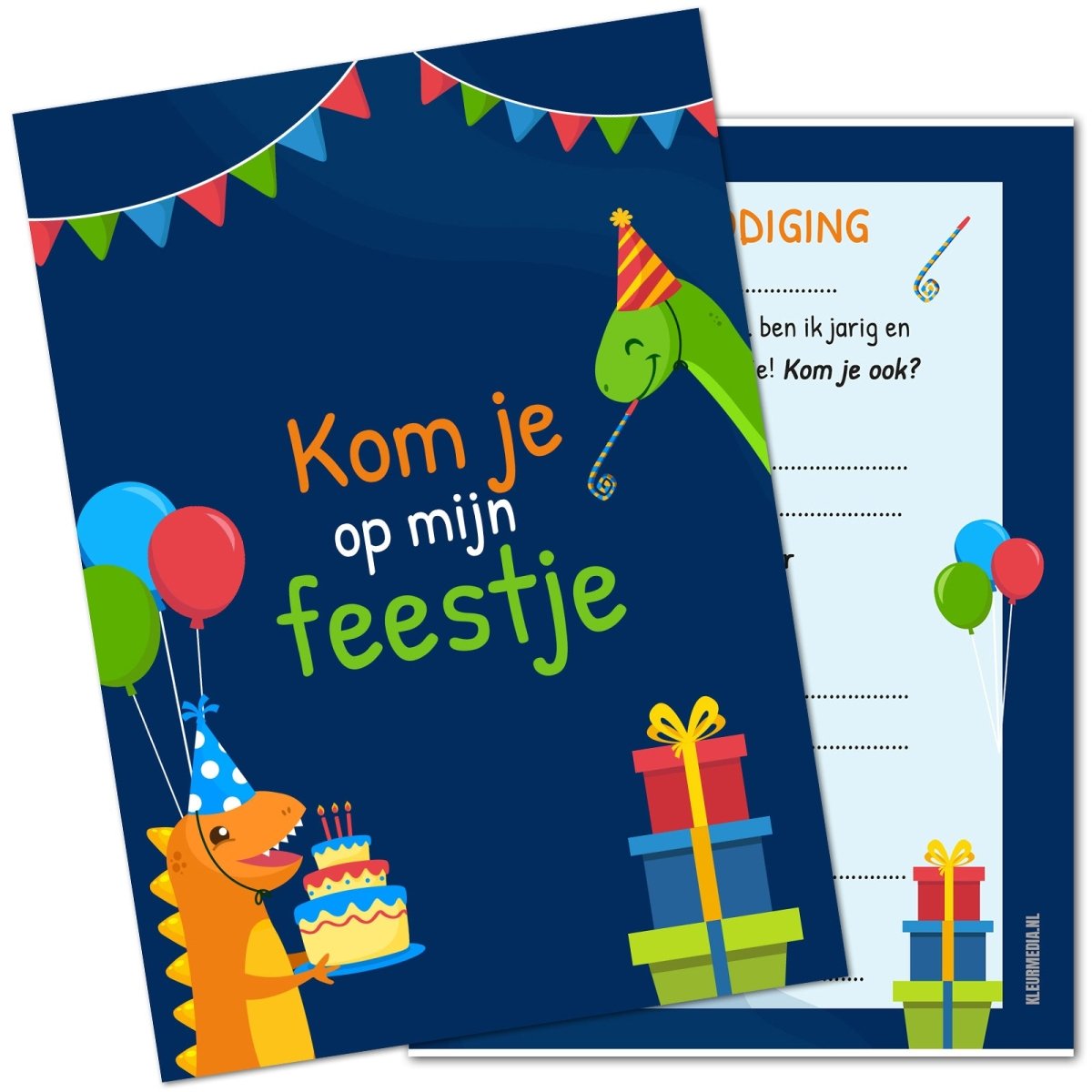 Uitnodiging kinderfeestje - 20 stuks - Dino - Koning Spandoek Uitnodiging kinderfeestje - 20 stuks - Dino