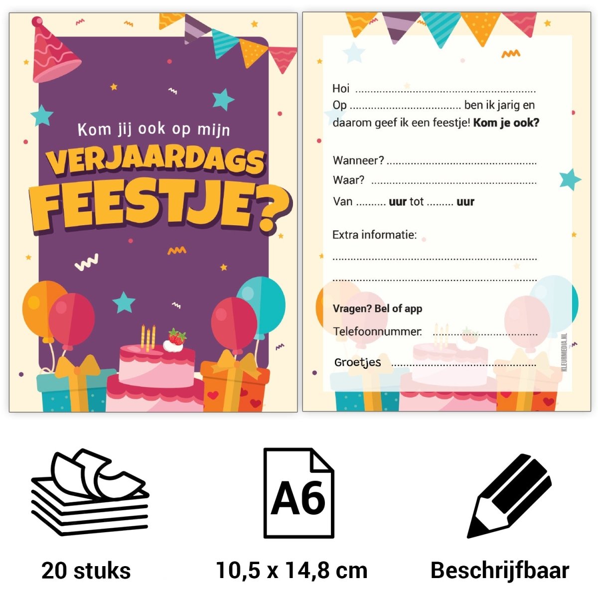 Uitnodiging kinderfeestje - 20 stuks - Feestje - Koning Spandoek Uitnodiging kinderfeestje - 20 stuks - Feestje