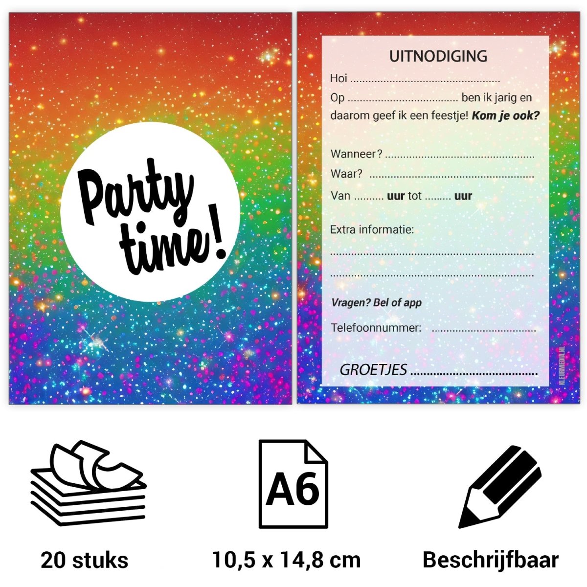 Uitnodiging kinderfeestje - 20 stuks - Glitter - Koning Spandoek Uitnodiging kinderfeestje - 20 stuks - Glitter