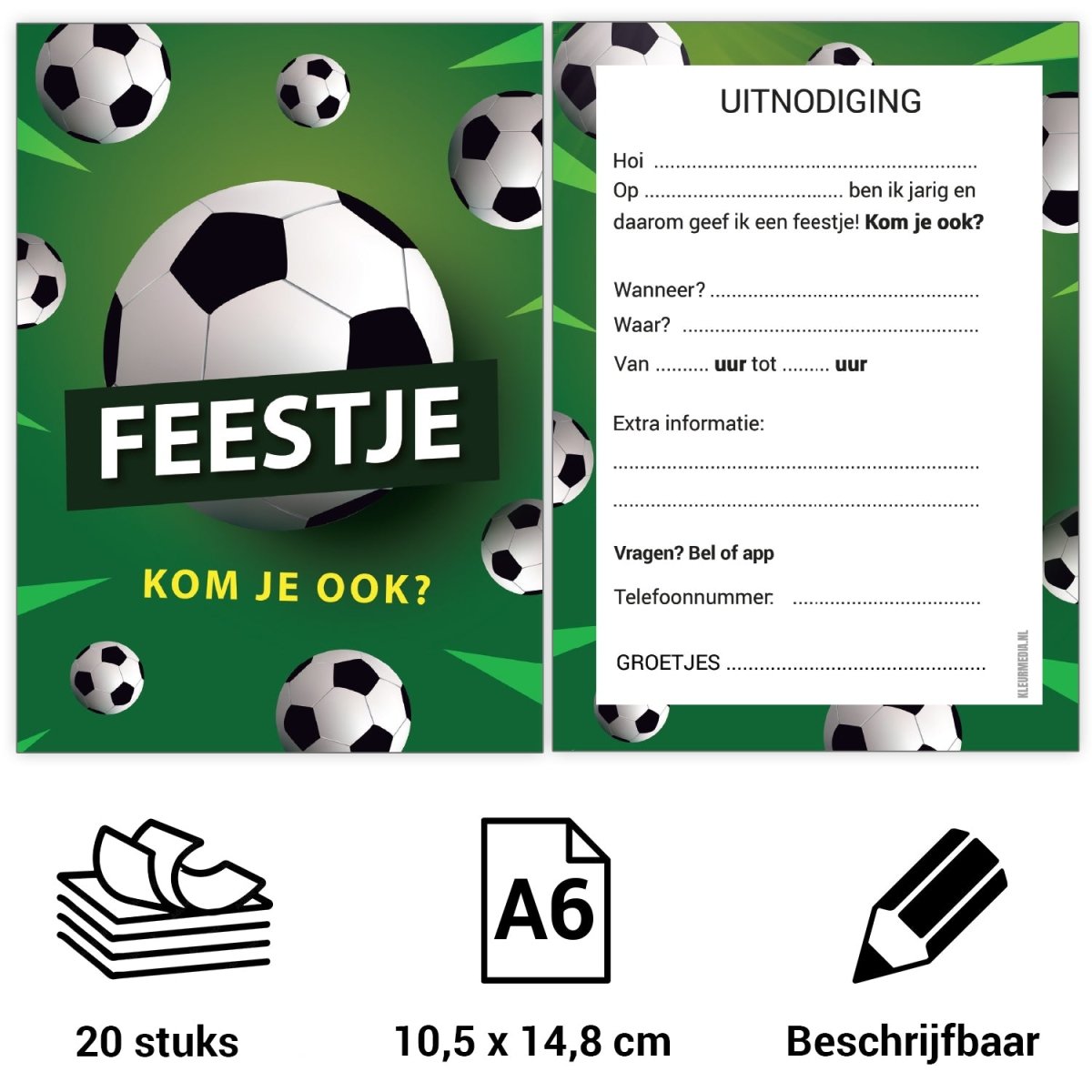 Uitnodiging kinderfeestje - 20 stuks - Voetbal - Koning Spandoek Uitnodiging kinderfeestje - 20 stuks - Voetbal