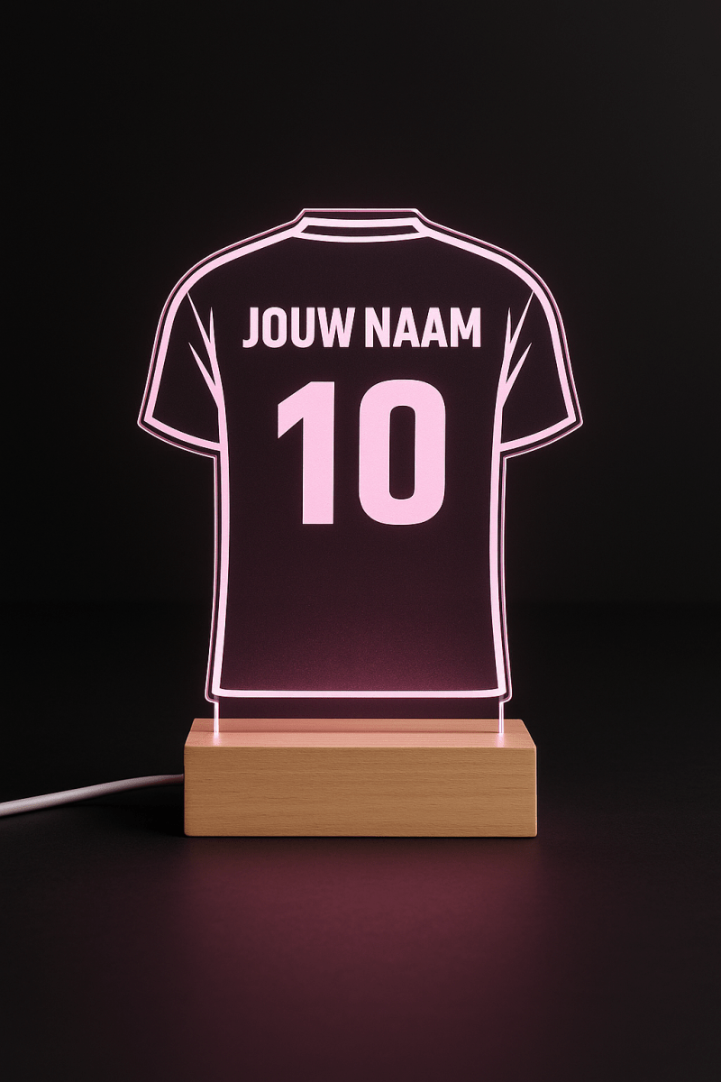 Sportshirt LED lamp met Naam en Nummer (Gepersonaliseerd) - Koning Spandoek Sportshirt LED lamp met Naam en Nummer (Gepersonaliseerd)