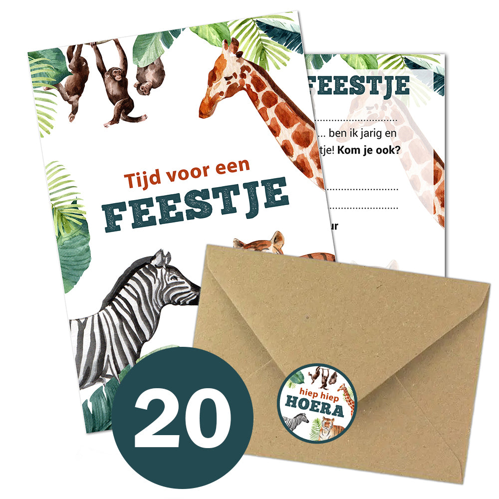 Uitnodiging kinderfeestje - 20 stuks - Dieren