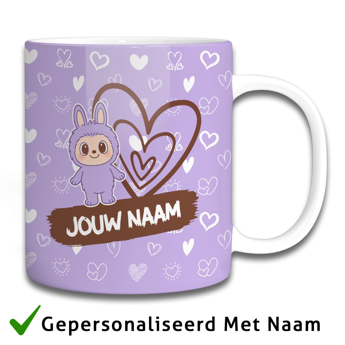 Vrolijke Karakter Mok – Persoonlijk met Jouw Naam - Paars - Koning Spandoek Vrolijke Karakter Mok – Persoonlijk met Jouw Naam - Paars
