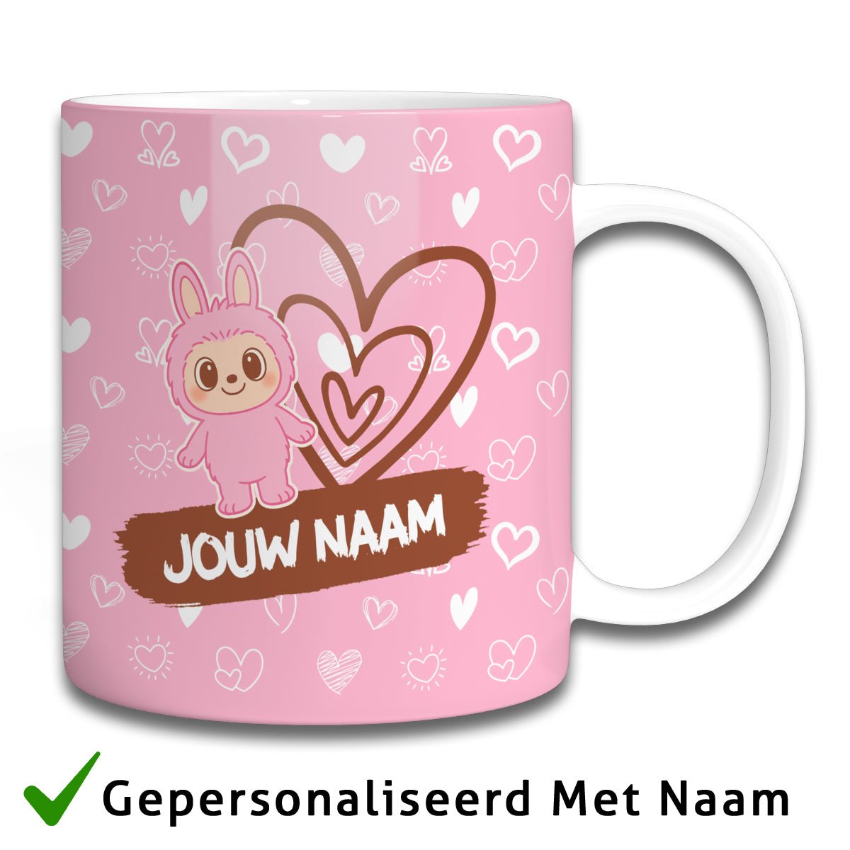 Vrolijke Karakter Mok – Persoonlijk met Jouw Naam - Roze - Koning Spandoek Vrolijke Karakter Mok – Persoonlijk met Jouw Naam - Roze