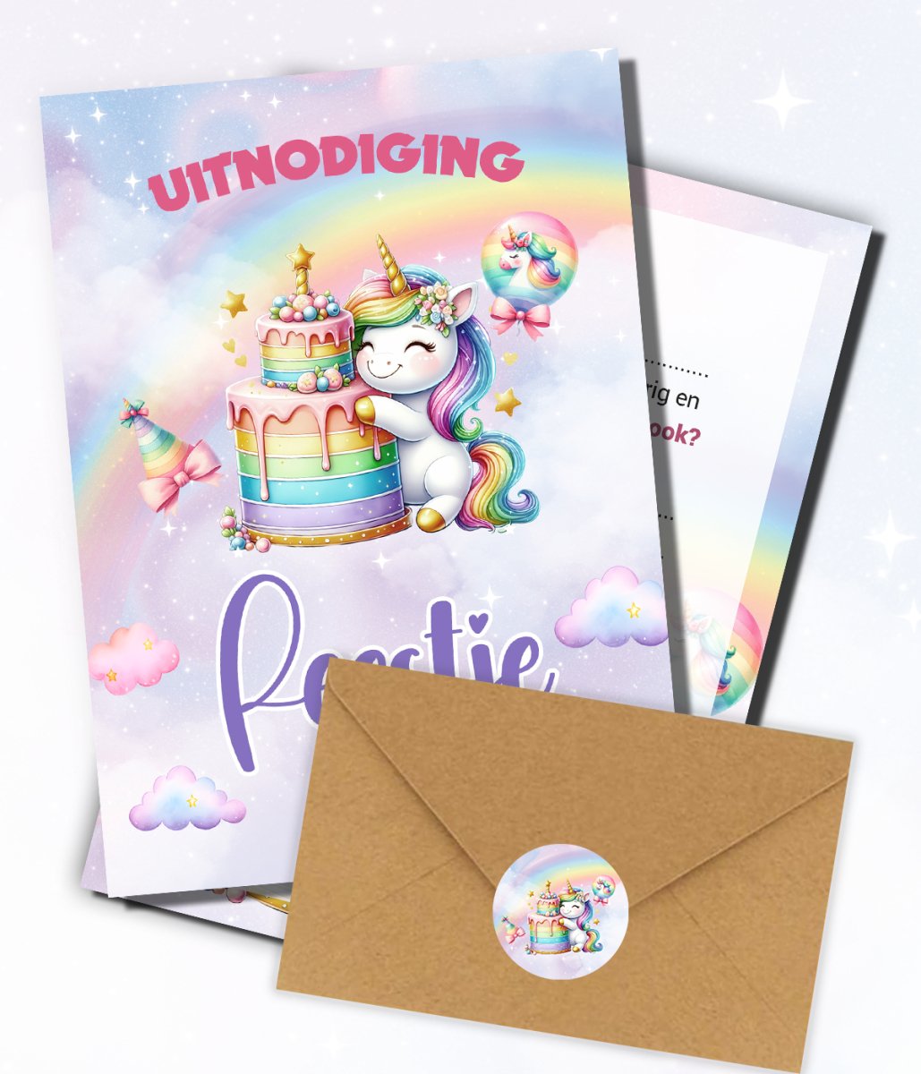 Uitnodiging kinderfeestje - 20 stuks - Unicorn - Koning Spandoek Uitnodiging kinderfeestje - 20 stuks - Unicorn