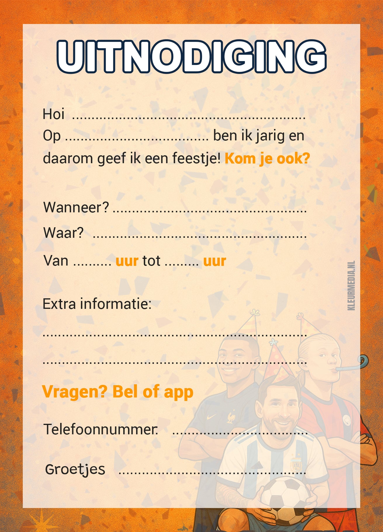 Uitnodiging Kinderfeestje Voetbal - Messi, Haaland & Mbappé  - 10 stuks