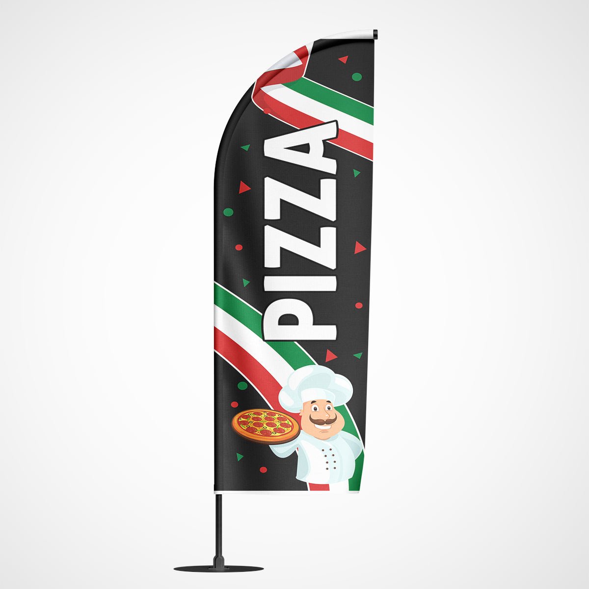 Beachvlag pizza zwart - Koning Spandoek Beachflag pizza - beachvlag pizza