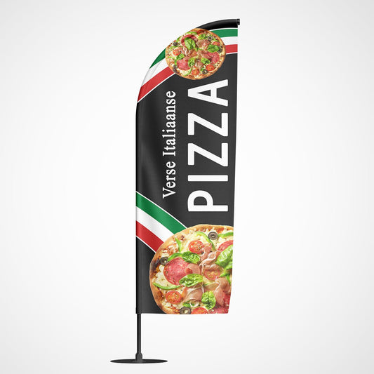 Beachvlag pizza zwart - Koning Spandoek Beachflag pizza - beachvlag pizza