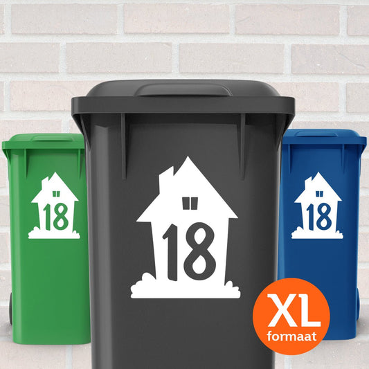 Container Stickers XL - Huisje met huisnummer - Koning Spandoek Container Stickers XL - Huisje met huisnummer - Wit - 3 stuks