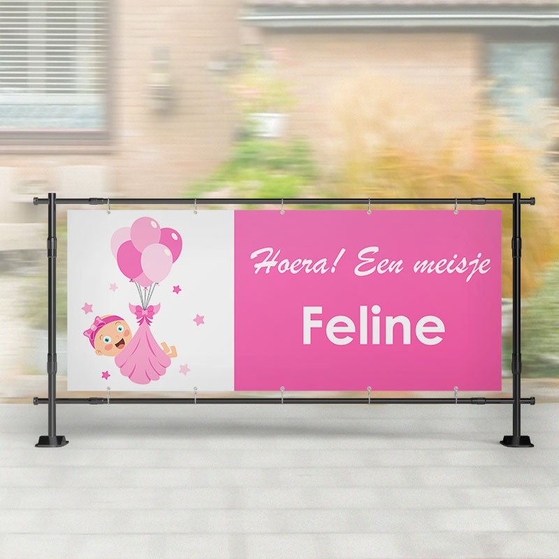 Geboorte spandoek | Baby met Ballonnen Roze