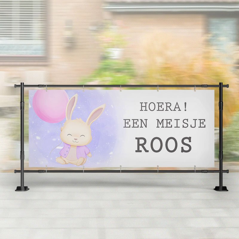 Geboorte spandoek | Konijn met Ballon Roze