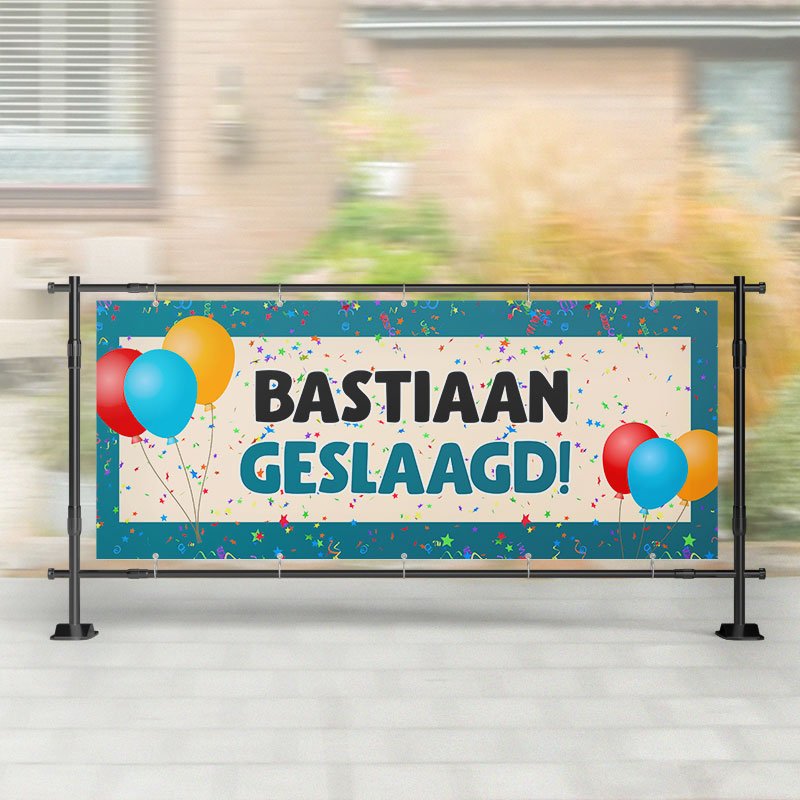 Spandoek Geslaagd | Groen/Blauw met Ballonnen