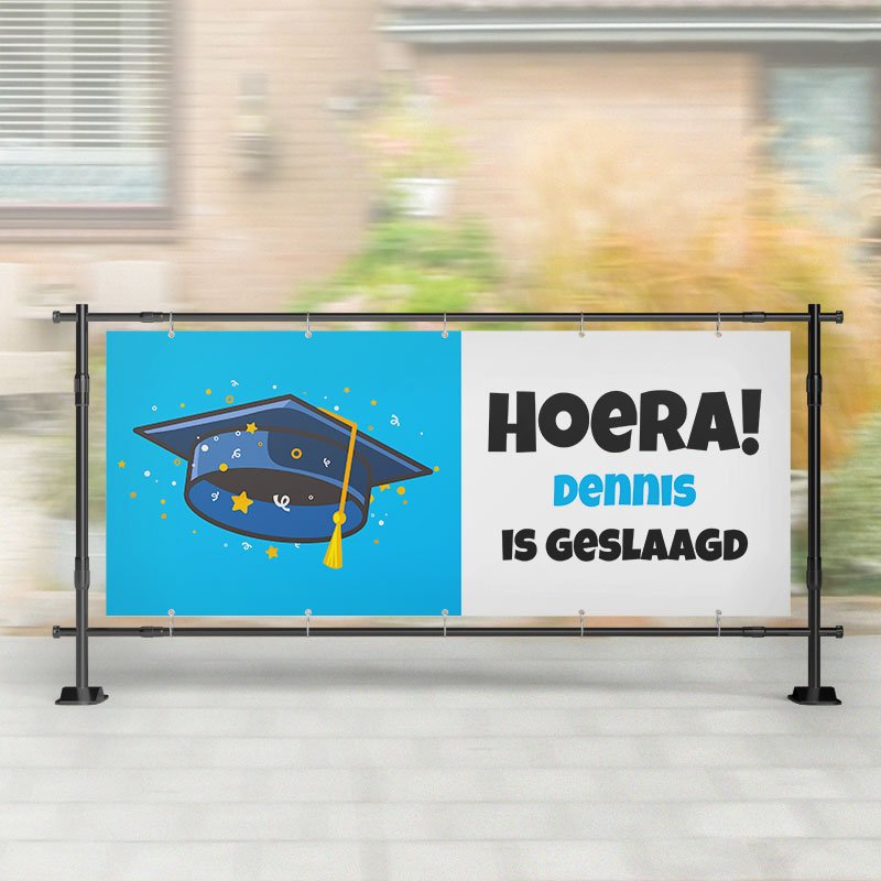 Spandoek Geslaagd | Hoedje Blauw