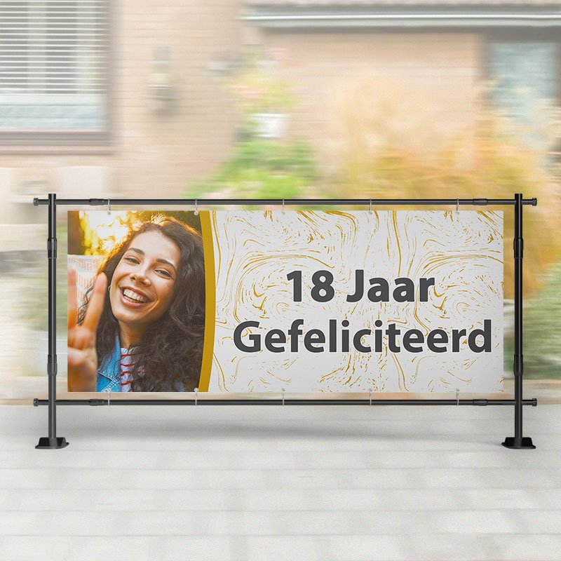 Spandoek Verjaardag | Foto met Gouden Versiersels