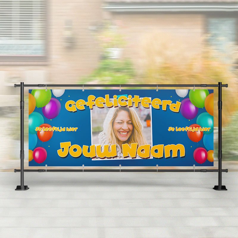 Spandoek Verjaardag- Spandoek ballonnen met naam - leeftijd - Feestje