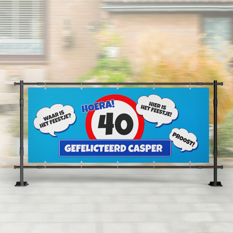 Spandoek Verjaardag | Verkeersbord (alle leeftijden) Blauw