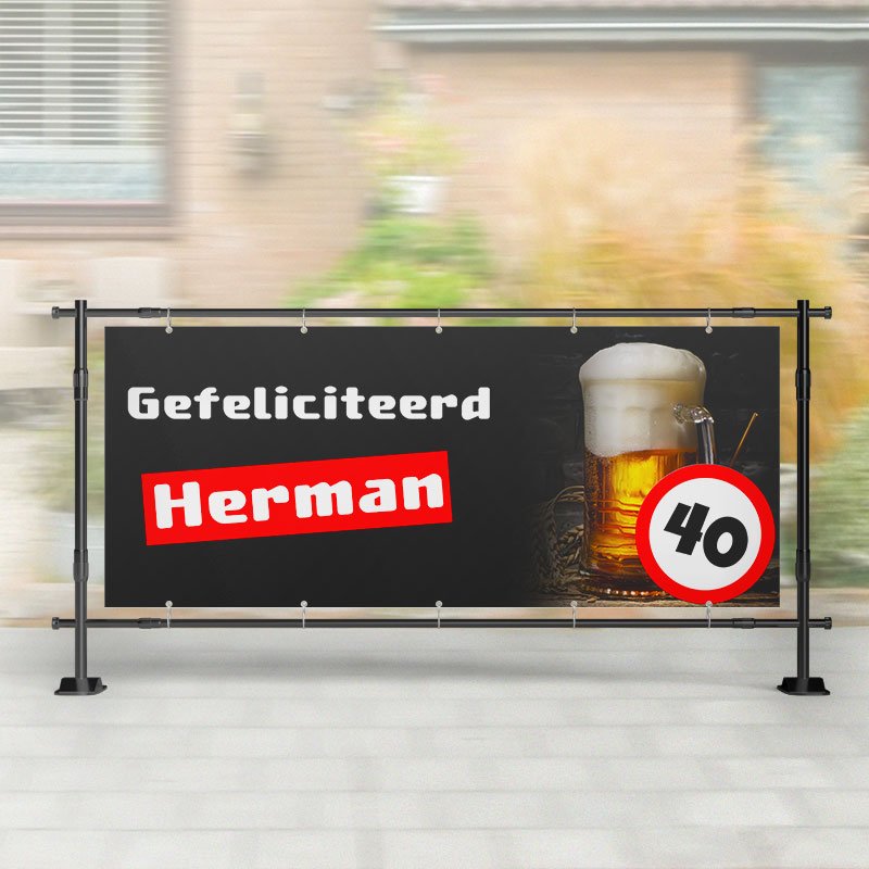 Spandoek Verjaardag | Verkeersbord met Glas Bier