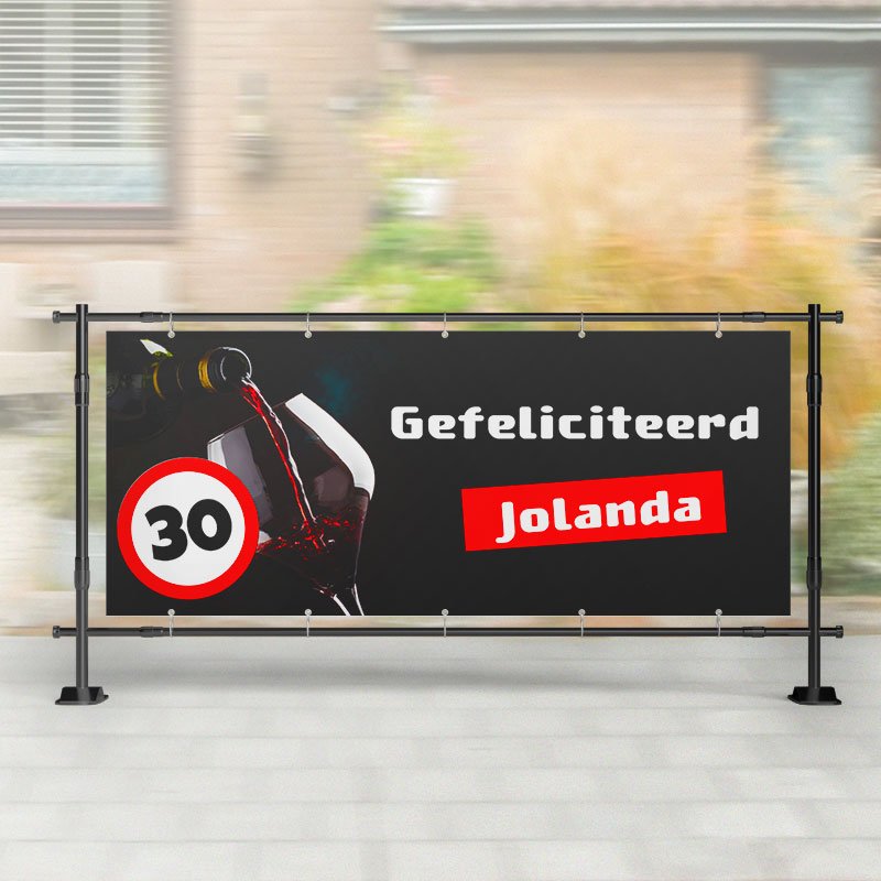 Spandoek Verjaardag | Verkeersbord met Glas Wijn