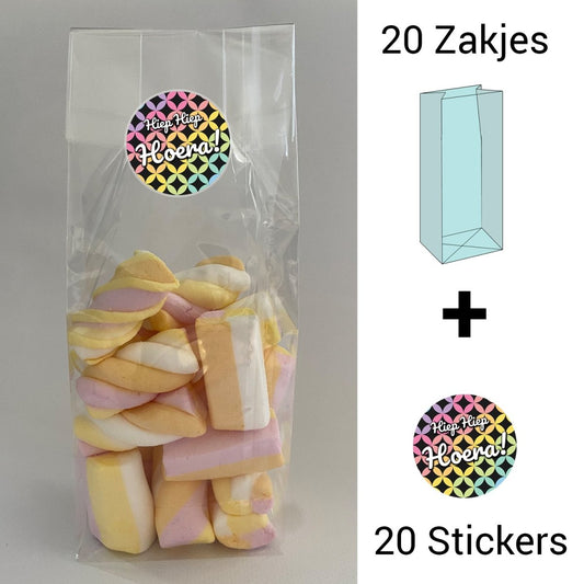 Uitdeelzakjes + sluitstickers - 40 pack (20 stickers & 20 zakjes) - snoepzakjes - Disco - Koning Spandoek Kopie van Uitdeelzakjes + sluitstickers - 40 pack (20 stickers & 20 zakjes) - snoepzakjes - Dino