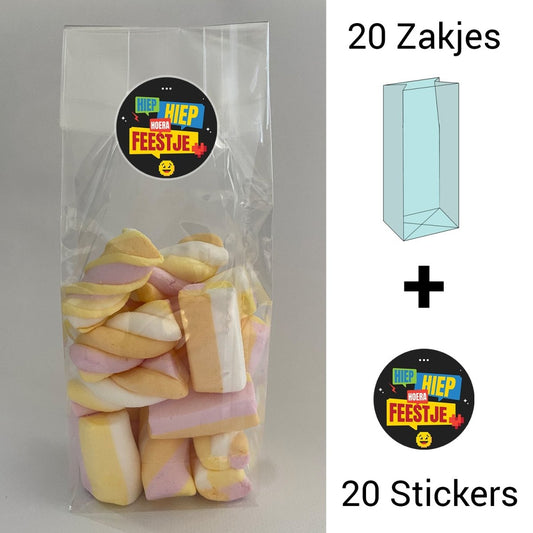 Uitdeelzakjes + sluitstickers - 40 pack (20 stickers & 20 zakjes) - snoepzakjes - Emoji - Koning Spandoek Uitdeelzakjes + sluitstickers - 40 pack (20 stickers & 20 zakjes) - snoepzakjes - Emoji
