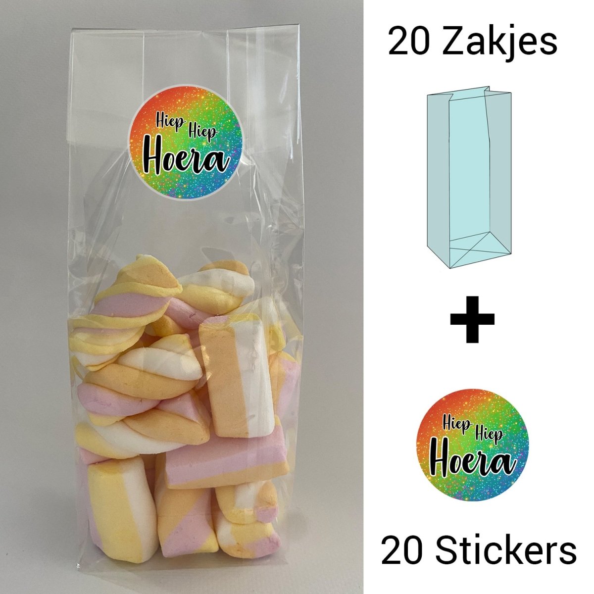 Uitdeelzakjes + sluitstickers - 40 pack (20 stickers & 20 zakjes) - snoepzakjes - Glitter - Koning Spandoek Uitdeelzakjes + sluitstickers - 40 pack (20 stickers & 20 zakjes) - snoepzakjes - Glitter