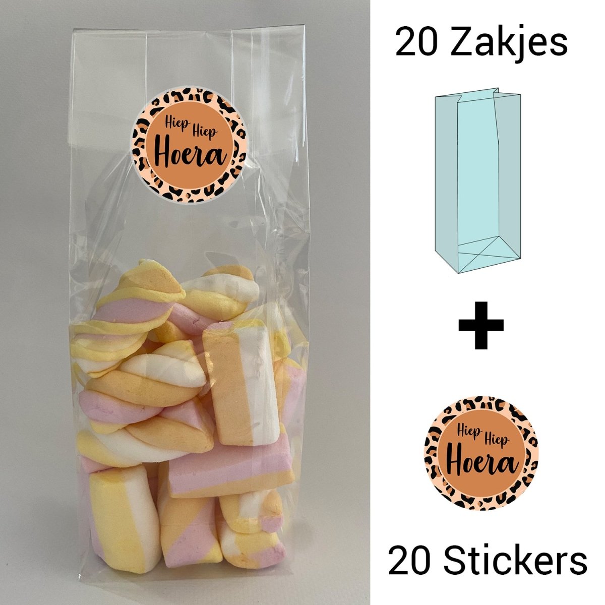 Uitdeelzakjes + sluitstickers - 40 pack (20 stickers & 20 zakjes) - snoepzakjes - Luipaard - Koning Spandoek Uitdeelzakjes + sluitstickers - 40 pack (20 stickers & 20 zakjes) - snoepzakjes - Luipaard