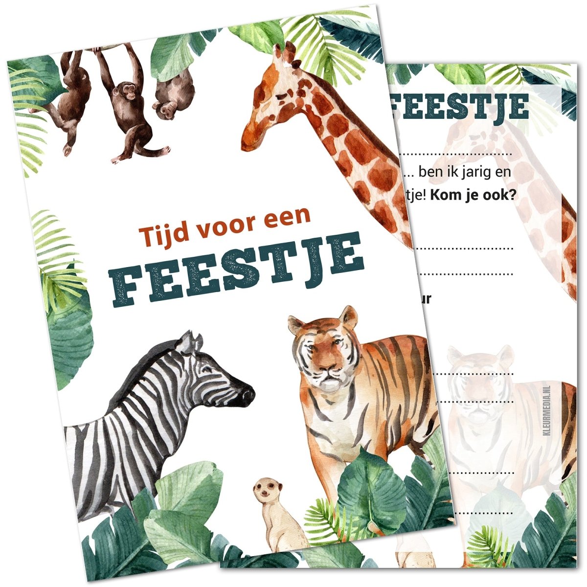 Uitnodiging kinderfeestje - 20 stuks - Dieren - Koning Spandoek Uitnodiging kinderfeestje - 20 stuks - Dieren