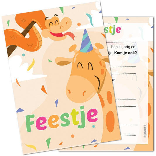 Uitnodiging kinderfeestje - 20 stuks - Giraf en Slang - Koning Spandoek Uitnodiging kinderfeestje - 20 stuks - Giraf en Slang