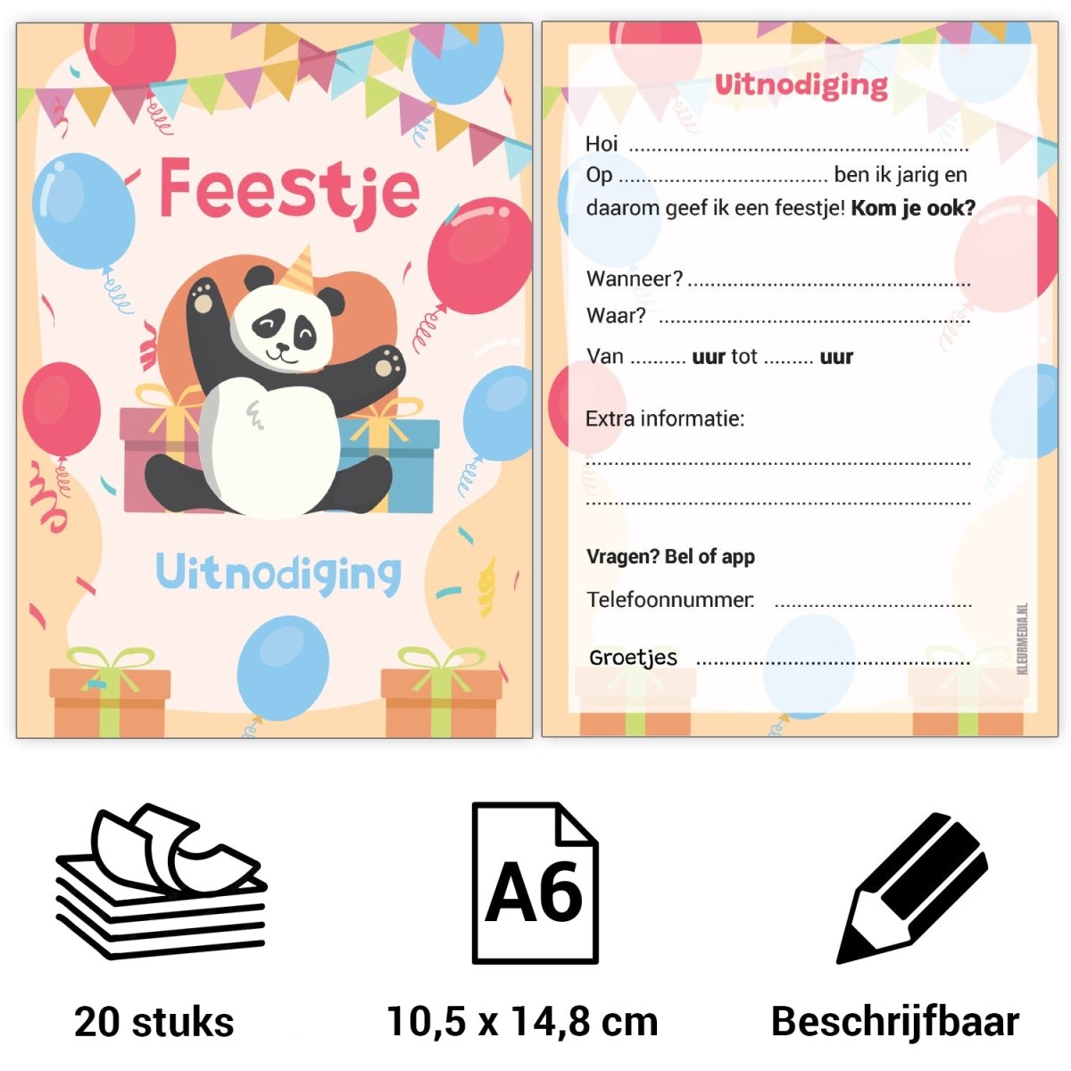 Uitnodiging kinderfeestje - 20 stuks - Panda - Koning Spandoek Uitnodiging kinderfeestje - 20 stuks - Panda