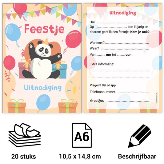 Uitnodiging kinderfeestje - 20 stuks - Panda - Koning Spandoek Uitnodiging kinderfeestje - 20 stuks - Panda